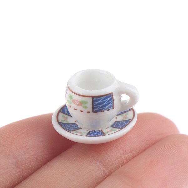 

8pcs dollhouse miniature porcelain tea cup sets mini teapot coffee plate play kitchen dining tableware toy