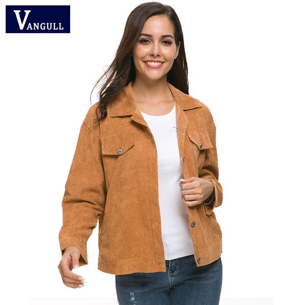 

vangull harajuku corduroy jackets women basic jacket coats ladies elegant 2019 new spring autumn single breasted outwear, Black;brown
