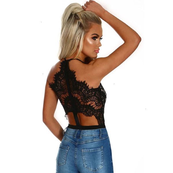 

black eyelash lace bodysuit for women 2019 high waist v neck sleeveless body bodycon jumpsuits female rompers, Black;white
