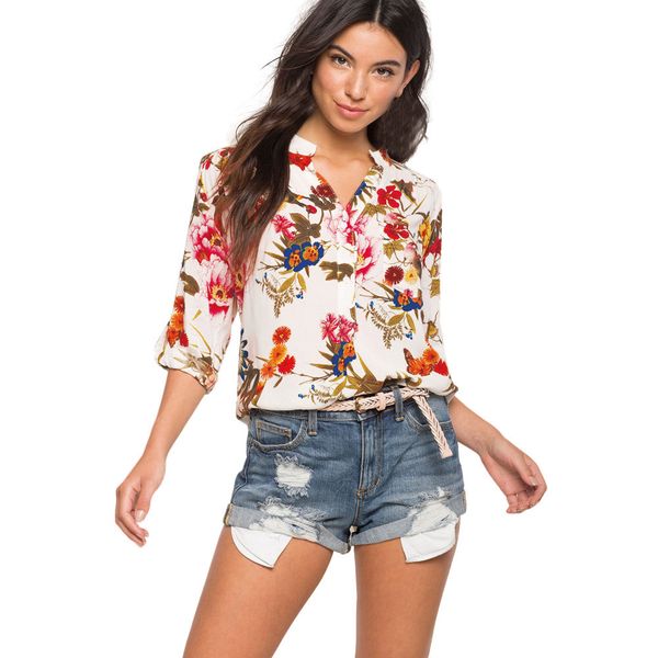 

ostrich fashion personality spring women's casual shirt long-sleeved chiffon shirt casual print slim high-quality, White