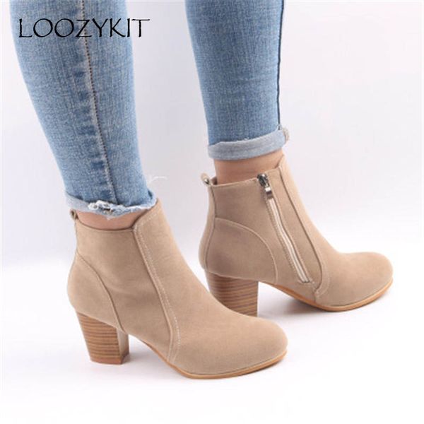 

loozykit women boots flock ankle boots 2019 spring autumn women ladies party western stretch fabric plus size 35-42, Black