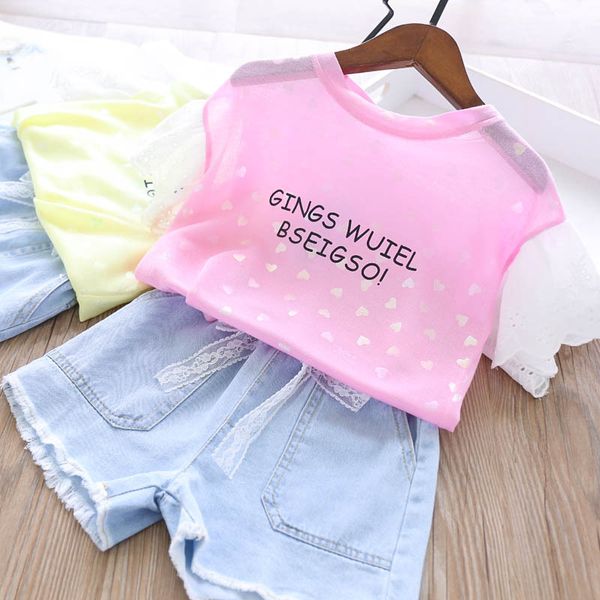 

2020 наборы летней девушки письмо тенниска и шорты детская одежда оптом, White