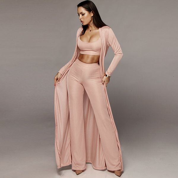 

new knitted 3 piece set spaghetti strap crop high waist pant long sleeve cardigan overcoat belt knitwear streetwear, White