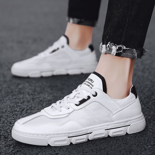 

men leather shoes fashion trend wear-resistant and antiskid outdoor breathable lace up summer casual shoes men, Black