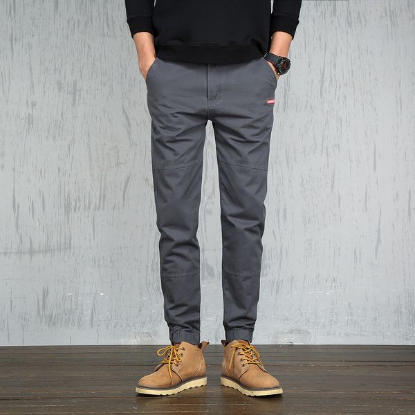 

summer fashion men's pure trousers and small-footed casual pants straight casual quality slim fit outwear pant classic trousers, Black