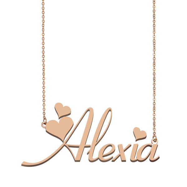 

alexia name necklace pendant for women girls birthday gift custom nameplate children friends jewelry 18k gold plated stainless steel, Silver
