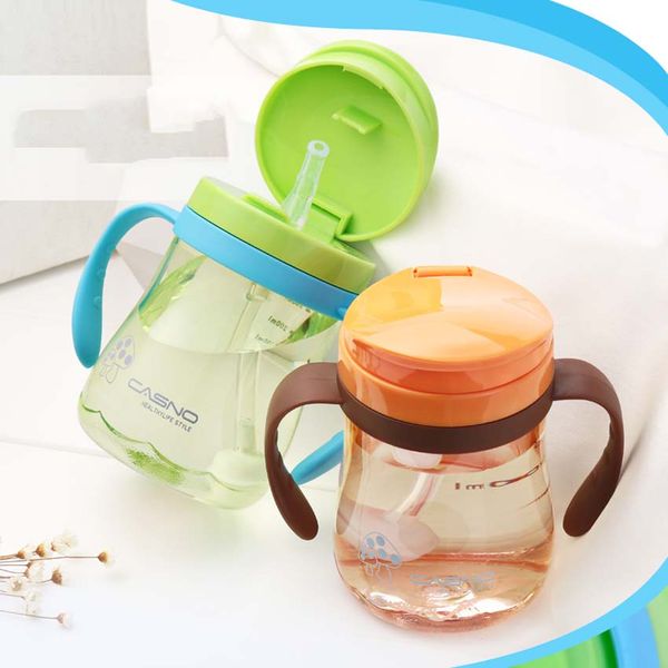 

330ml baby feeding cup bottle cute girl boy mini cup with handles baby straw cup children lying down drinking bottle