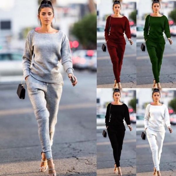 

women tracksuit 2pcs set long sleeve pullovers pants cotton outfits sportswear joggers women sweatsuit set female clothing, White