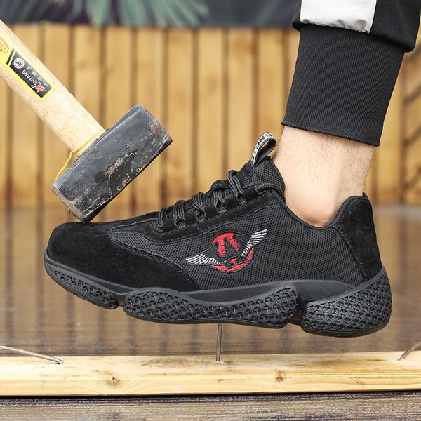 

breathable steel toe cap work safety shoes men boots outdoor anti-slip steel puncture trekking construction sneakers, Black