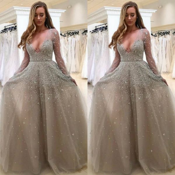 

Arabic Luxury Beaded Evening Dresses V Neck A Line Long Sleeve Illusion Prom Dress Custom Made Plus Size Special Occasion Gowns, Black;red
