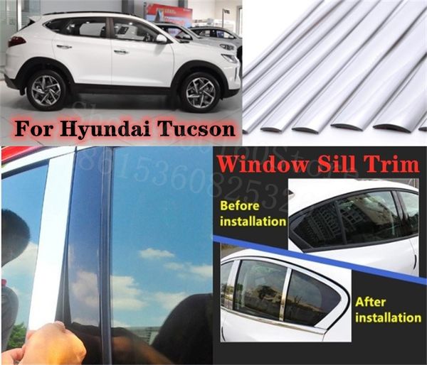 

puou high-quality car full window pillar trim cover stainless steel chrome decoration for tucson 2009-2014 car styling
