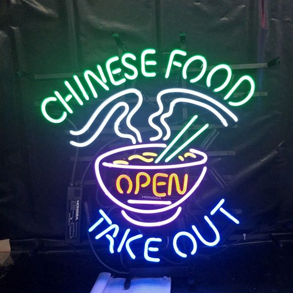 

factory chinese food open beer led glass tube neon signs lamp lights advertising display bar decoration sign metal frame 17'' 20&#