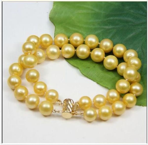

2 row 10-11mm natural south sea genuine yellow pearl bracelets 7.5''14k r, Black