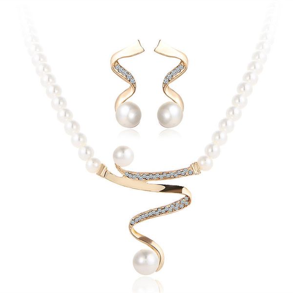 

fashion simulated pearl jewelry sets for women wedding bridal necklace earrings gold color earrings jewelry set gift, Silver