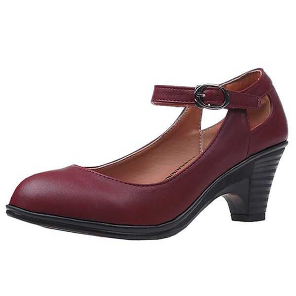 

women leather spring women shallow single shoes round toe square heel buckle 2019 shoes woman summer, Black;white