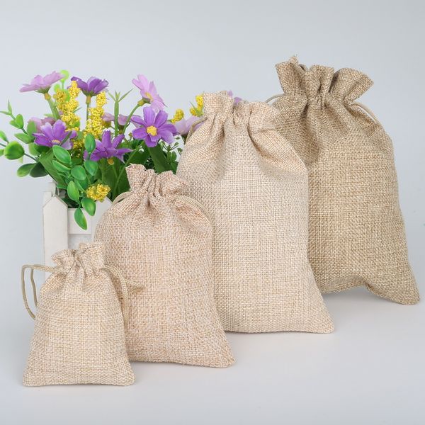 

5pcs/lot natural burlap jute bag jewelry packaging bag christmas decoration wedding favor pouches & drawstring gift