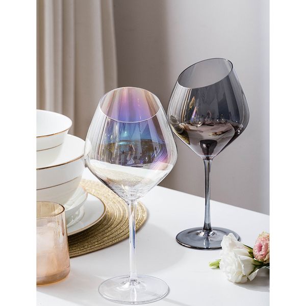 

rainbow plated lead-crystal glass cup inclined mouth wine glass cocktail glass champagne glasses goblet party drinkware