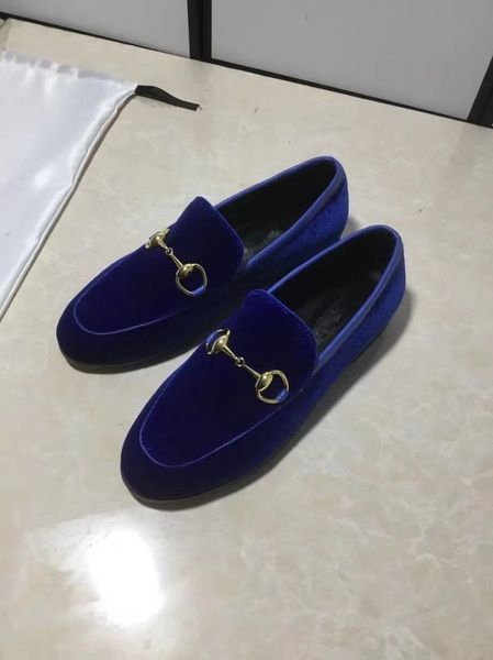 

designer luxury mens womens leather velvet horsebit loafers mules men flats causal shoes big size eur34-45 with box cs10, Black