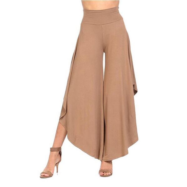 

women flare pants solid color wide legs pants casual summer capris irregular high waist womens loose trousers, Black;white