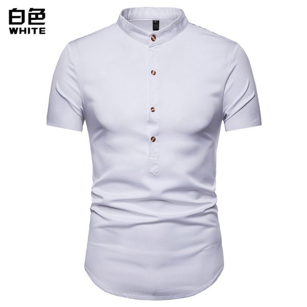 

ffxzsj brand 2019 casual men's short sleeve shirts european plus-size solid short men shirt, White;black