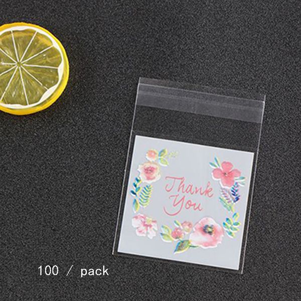 

100pcs/bag flower print self-adhesive plastic candy cookie gift packing bags