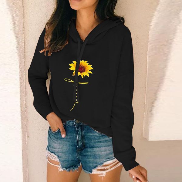 

black hoodies girls long sleeve sunflower pullover women 2019 new autumn hooded sweatshirt korean style casual ladies hoodie d30