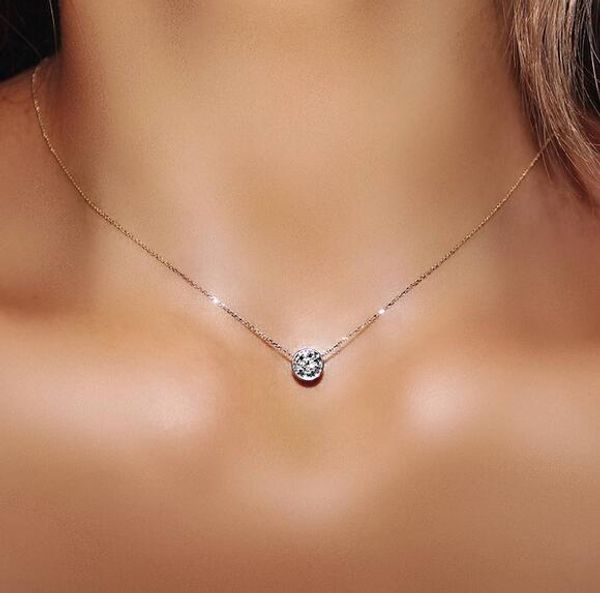

simply small roundt cubic zirconia rose gold color pendant necklace jewelery for women and girls n388 n453 n454, Silver