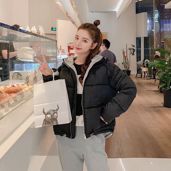 

2019 new fashion winter hooded jacket coat long sleeve thicken warm female loose parkas solid sweet winter coat office lady, Tan;black