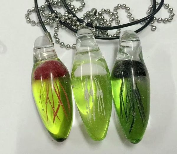 

current price 3 pcs mixed jellyfish glass green back pendant wear jewelry, Silver