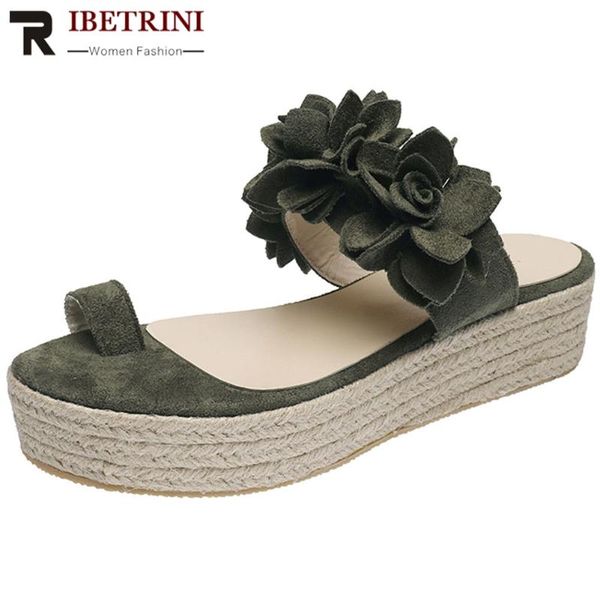 

ribetrini fashion flower girl sandals open toe flip flop slippers women wedges paltform classic beach shoes woman, Black