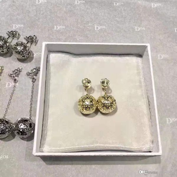 

european and american custom ball earrings sell ball hollow-out electroplated versatile earrings, Slivery;golden