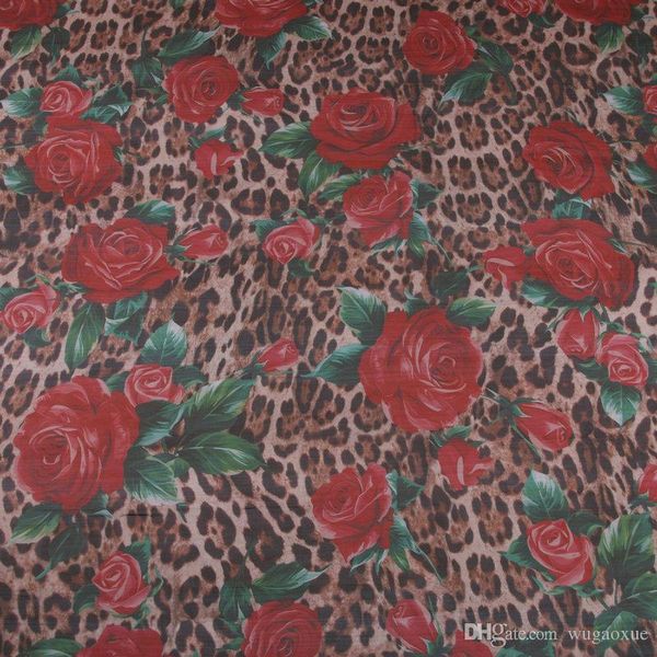 

145см ширина leopard и rose версия для печати прозрачный полиэстер шифон ткань для женщины лета платья блузка sewing-af974, Black;white