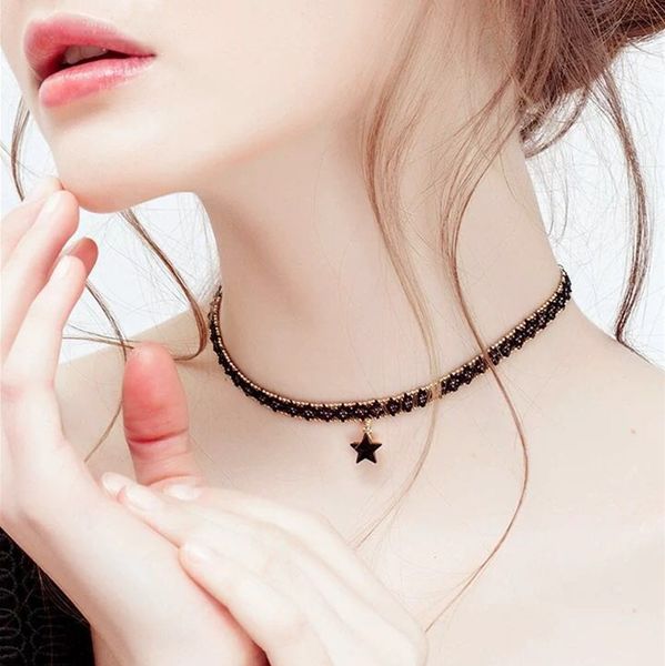 Acheter Ras Du Cou Colliers Gothique Tatouage Dentelle Noire Alliage Femmes Collier étoile Pendentif Collier Femme Chocker Bijoux De 346 Du