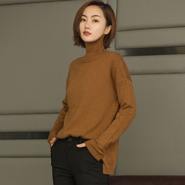

autumn winter turtleneck cashmere sweater women pullover loose sweater women's 2020 korean lazy wind knitted bottoming shirt q50, White;black