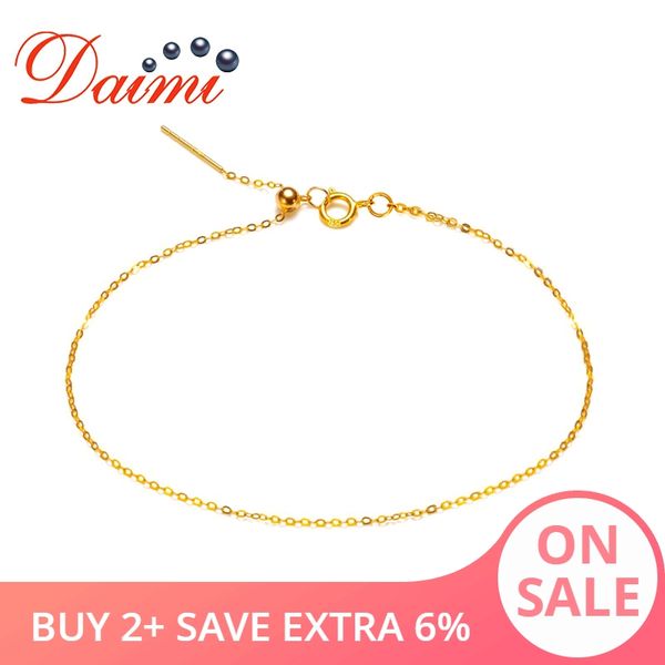 

daimi adjustable pure gold chain bracelet 18k yellow gold chain universal bracelet gift for women, Golden;silver