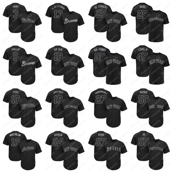 

3 Harper Harp 2019 Players Weekend 10 Moncada YoYo 12 Lindor Mr Smile 19 Blackmon Chuck Nazty 27 Trout Kiiiiid Freeman Phillip Jerseys