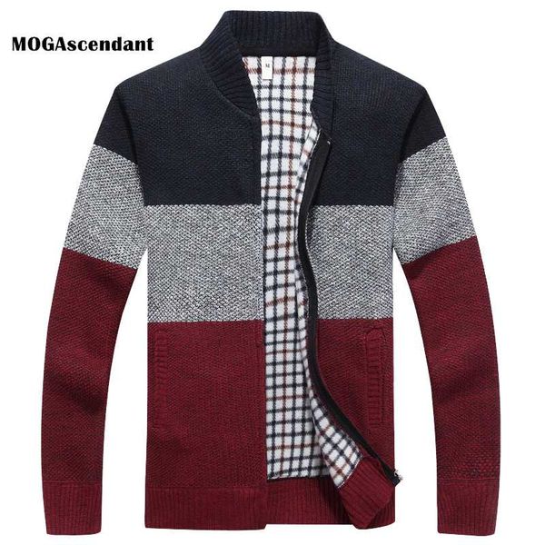 

men's winter patchwork sweaters casual thick warm cardigan cashmere coats autumn sweatercoat jackets knitted zipper coat, White;black