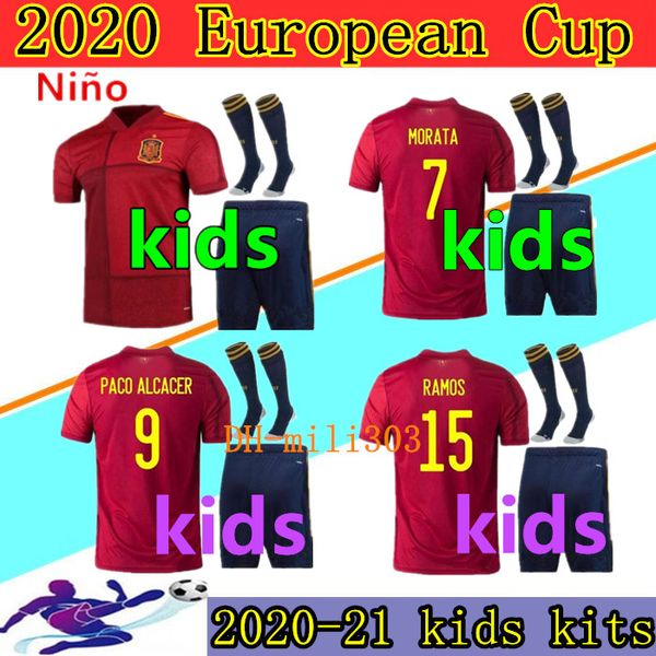 

2020 spain kids soccer jersey kids kits europen cup camiseta de futbol a.iniesta asensio morata asensio ramos niÃ±o football shirt uniforms, Black