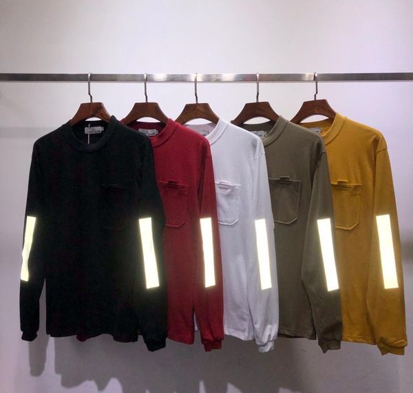 

2019 summer new stone casual loose arm reflective pocket long sleeve sweater island t-shirt s- 2xl, Black;brown