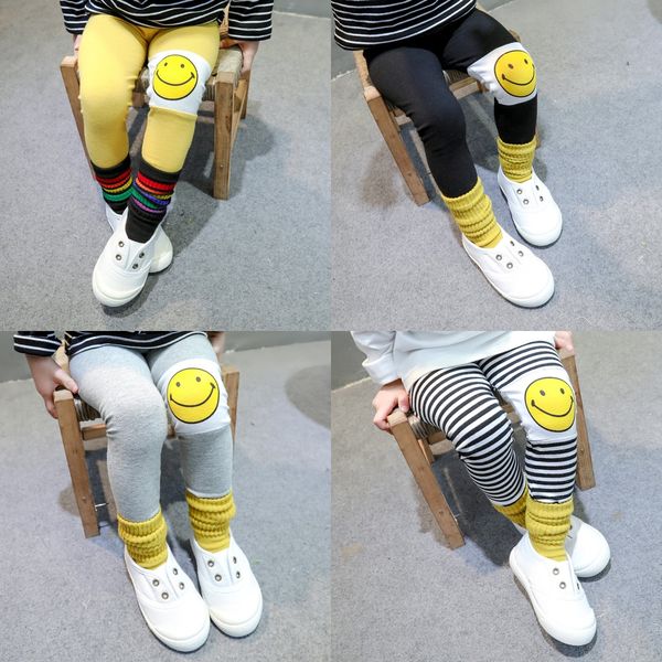 

zsu10 children's clothing autumn 2020 girls leggings baby color matching smiling face children tight tight pants children's tights, Blue