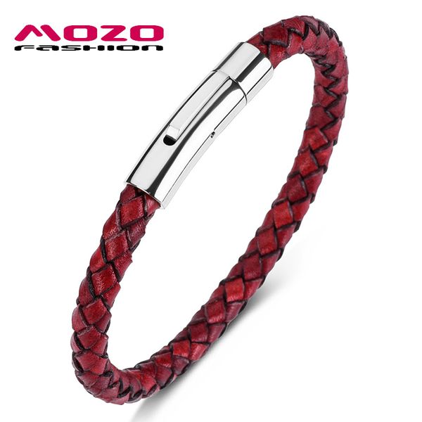 

fashion wholesale punk men jewelry genuine leather bracelet women handmade silver bracelets trendy clasp wrist band red, Golden;silver