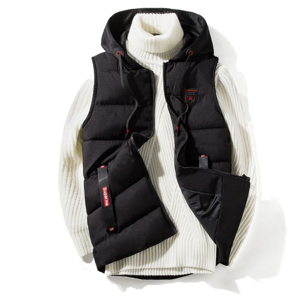 

fashion sleeveless jacket men thickening cotton vest hat hooded warm vest winter waistcoat men casual windbreaker am56, Black;white