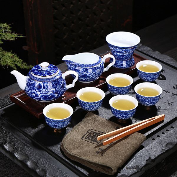

blue and white porcelain tea set kung fu gift chinese traditional ancient tea set