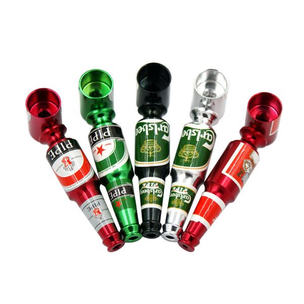 

Small Beer Bottle Metal Smoking Hand Pipe Stylish Mini Size Tobacco Smoke Filter Pipes Portable Oil Burner Pipe Smoking Accessories