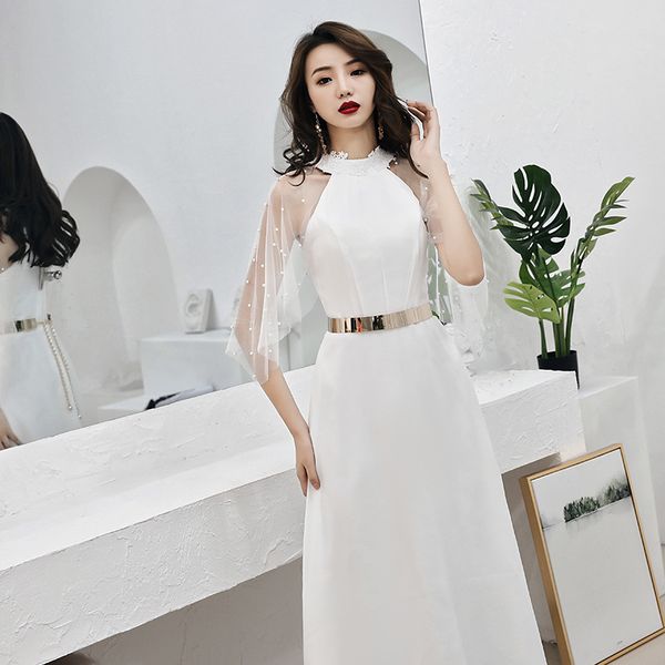 

vestidos de gala white simple high neck long beading dresses women party night lace customized plus size prom dresses 2019 e437, White;black