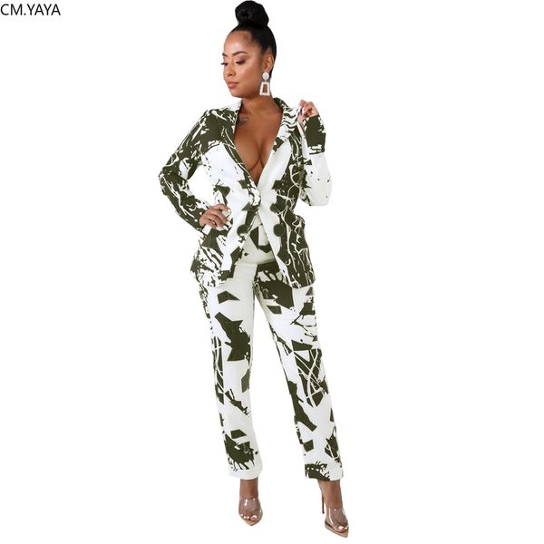 

2019 new autumn winter print full sleeve blazers high wasit pants suit 2 piece set office lady outfit uniform women's set d5069, White;black