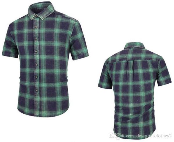 

plaid printed short sleeve mens casual shirts lapel neck solid color mens summer teenager designer mens tees, White;black