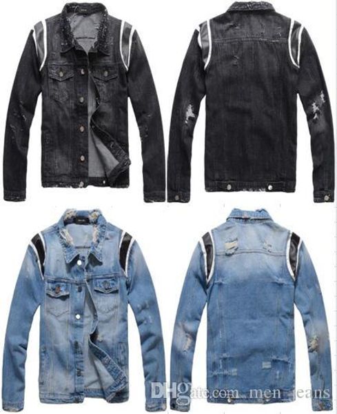

mens clothing new tide brand denim jacket mens black and blue slim stitching jackets designer brand apparel, Black;brown