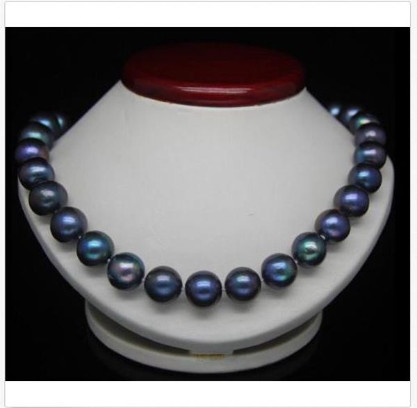 

natural 18''7-8 mm tahitian black blue pearl necklace 14k, Silver