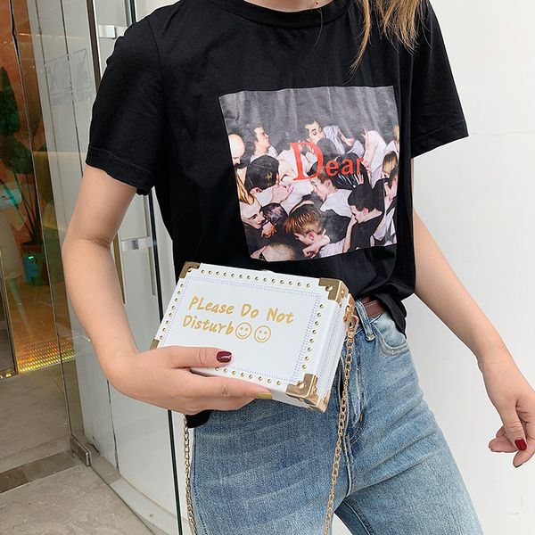 

new small bag female iron bag angle 2019 riveting letter single shoulder oblique satchel chic chain box small square